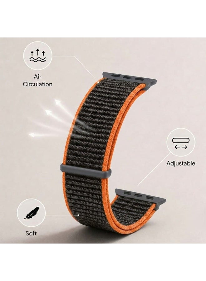 MARGOUN Breathable Nylon Sport Loop Band Compatible with Apple Watch 44mm 45mm 46mm 49mm for Women Men, iWatch Wrist Straps for Ultra 3 2, Se, Series 11 10 9 8 7 - Grey Orange - Image 3