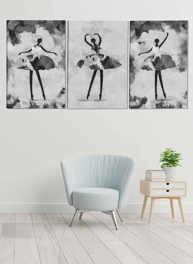 لوحة طقم من ٣ لوحات كانفاس على إطار خشبي تصميم فتاة ترقص باليه للمنزل غرفة المعيشة المكتب الديكور - Image 1