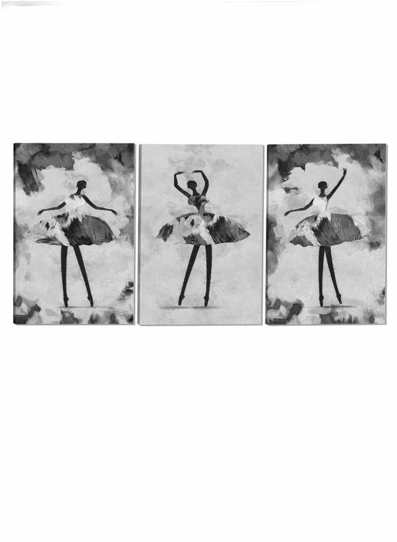 لوحة طقم من ٣ لوحات كانفاس على إطار خشبي تصميم فتاة ترقص باليه للمنزل غرفة المعيشة المكتب الديكور - Image 4