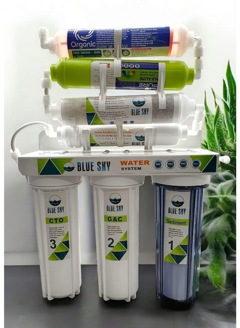بلو سكاى 7 مراحل فلتريشن بمرحلة الالكالين PH لضمان نقاء 99.9% من الشوائب والرواسب والاتربة والصدا