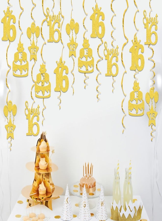 WFKLDF 36 Pcs 16th Birthday Hanging Swirls Party Decorations 16th Birthday Decorations for Girls 16 Year Old Birthday Party Decor Supplies Gold - Image 5