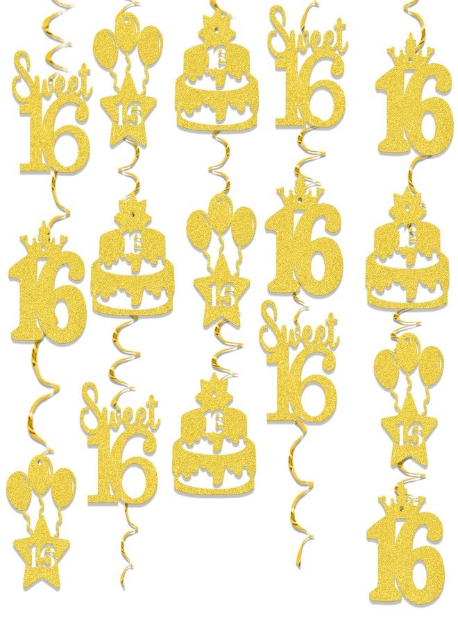 WFKLDF 36 Pcs 16th Birthday Hanging Swirls Party Decorations 16th Birthday Decorations for Girls 16 Year Old Birthday Party Decor Supplies Gold - Image 1