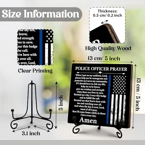 SIXEIGHT Police Officer Gifts for Men Women Prayer for Policeman Wooden Sign with Stand Thank You Gifts for Police Officer Law Enforcement Cop Retirement Graduation Christmas Gift 5x5C02 - Image 3