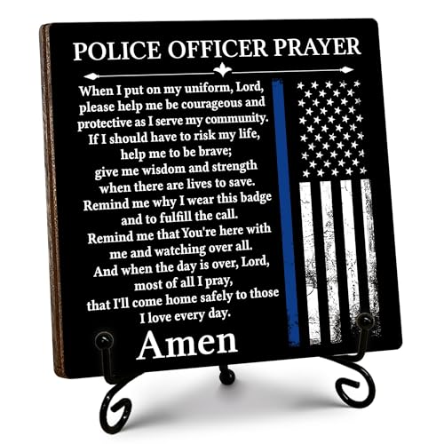 SIXEIGHT Police Officer Gifts for Men Women Prayer for Policeman Wooden Sign with Stand Thank You Gifts for Police Officer Law Enforcement Cop Retirement Graduation Christmas Gift 5x5C02 - Image 1