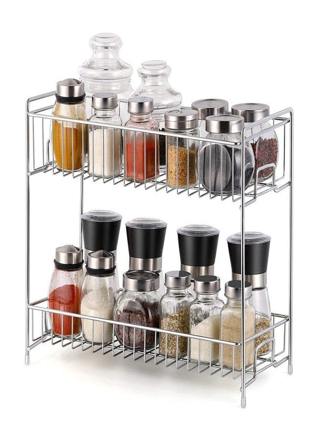 Vachan Creation Stainless Steel 2-Tier Kitchen Rack/Spice Shelf/Kitchen/Pantry Storage Organizer(Silver-Chrome) - Image 1