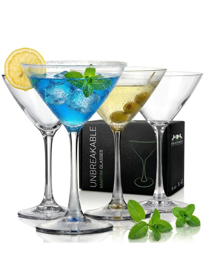 Bravario Plastic Martini Glasses, Unbreakable Premium Quality Drinkware, Tritan Reusable Coupe Glassware, BPA-Free Dishwasher-Safe Cups, 8 oz Set of 4 - Image 1