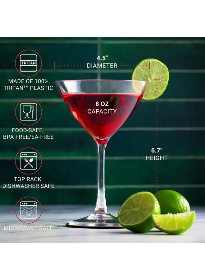 Bravario Plastic Martini Glasses, Unbreakable Premium Quality Drinkware, Tritan Reusable Coupe Glassware, BPA-Free Dishwasher-Safe Cups, 8 oz Set of 4 - Image 4