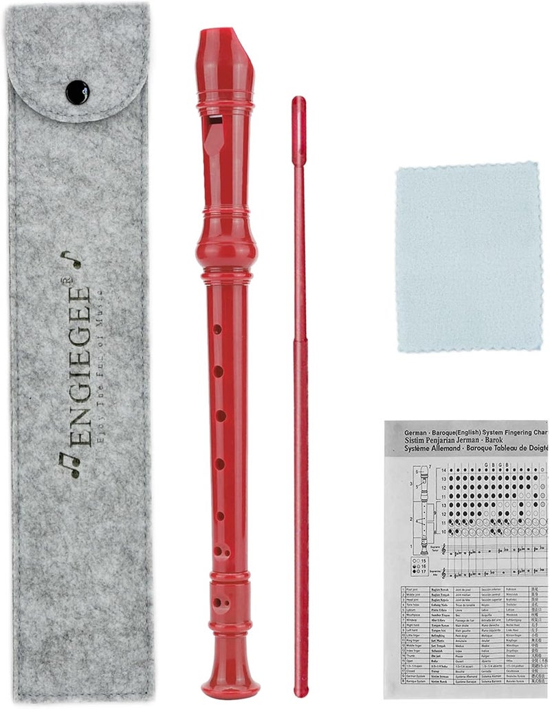 ENGIEGEE SJOYS 8-Hole Soprano Descant Recorder Kids Music Flute with Cleaning Rod & Case Bag For School Student Home Entertainment Red - Image 1