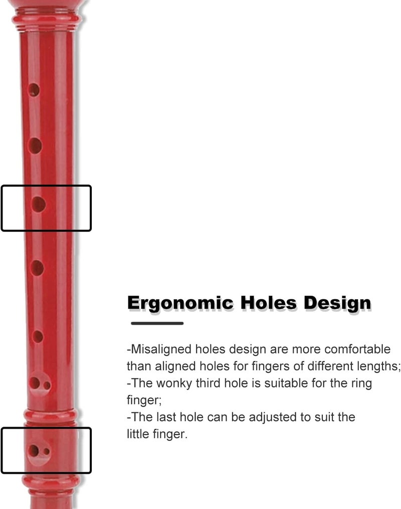 ENGIEGEE SJOYS 8-Hole Soprano Descant Recorder Kids Music Flute with Cleaning Rod & Case Bag For School Student Home Entertainment Red - Image 5
