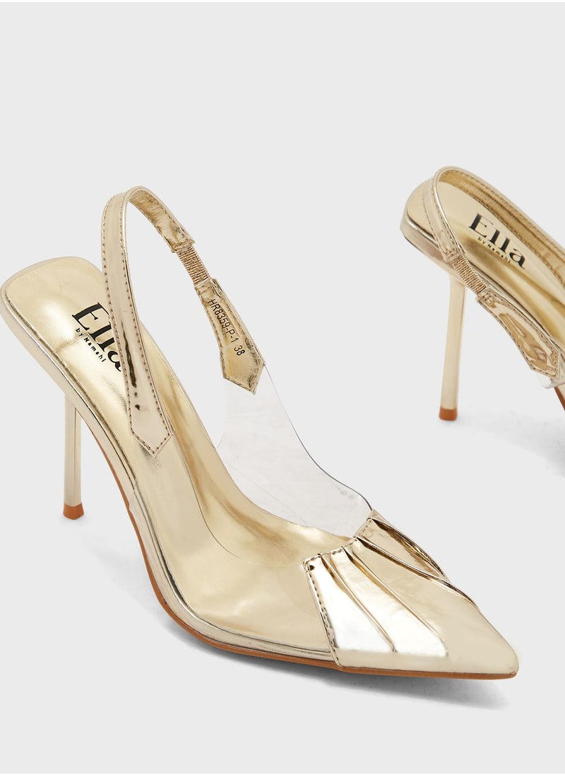 ELLA - Patent And Clear Needle Heel Pointed Pump - Image 1