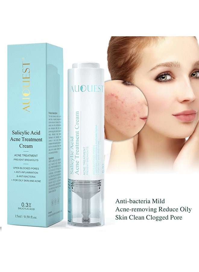 AuQuest Salicylic Acid Acne Treatment Cream, Acne Treatment Prevent Breakouts, Face Cream Whitening Facial Treatment Hyaluronic Acid Black Dots Remove Skin Care Beauty Health, Hydrating and Repairing Sensitive Skin Moisturizing Base Serum 15ml - Image 1