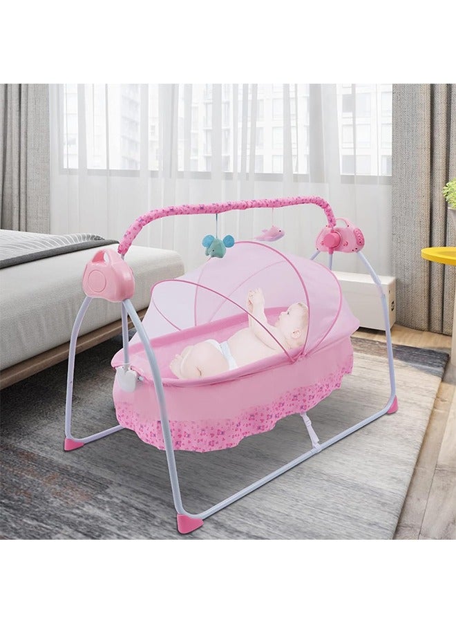 Portable Baby Bassinet, Rocking Cradle Adjustable 5 Auto-Swing with Remote Control, Toys & Music Box for Infants and Toddlers