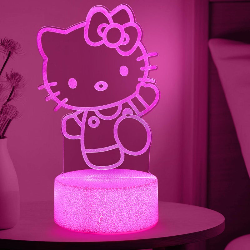 sunduck Pink Kawaii Kitty 3D Night Light with Corded Control- Dreamy Girls Room Decor, Perfect Birthday/Christmas Gift for Kids, Unique Holiday Present - Image 1