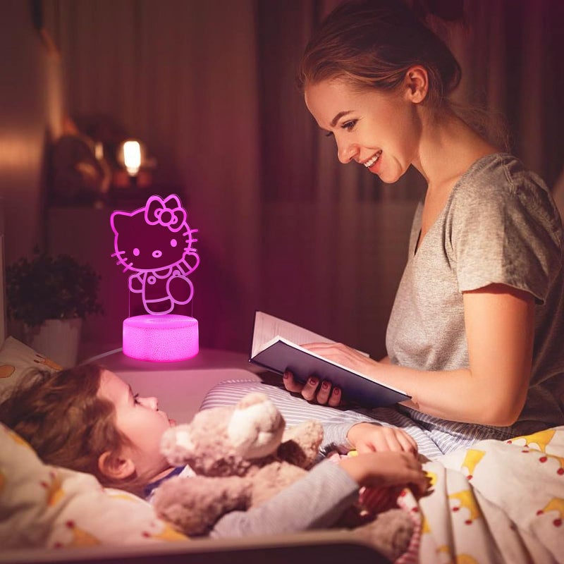 sunduck Pink Kawaii Kitty 3D Night Light with Corded Control- Dreamy Girls Room Decor, Perfect Birthday/Christmas Gift for Kids, Unique Holiday Present - Image 5