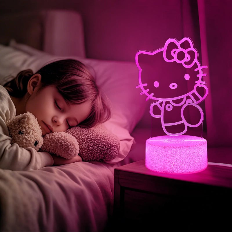 sunduck Pink Kawaii Kitty 3D Night Light with Corded Control- Dreamy Girls Room Decor, Perfect Birthday/Christmas Gift for Kids, Unique Holiday Present - Image 3