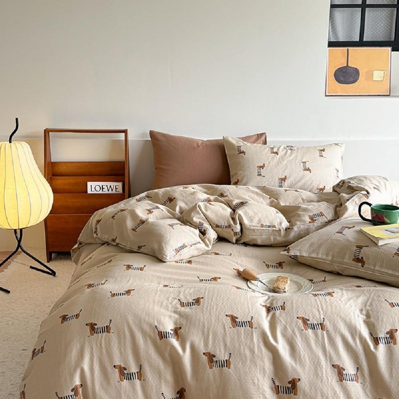 Erwinmu Duvet Cover Set Twin Size Brown Dachshund Bedding Set for Girls Boys,Dog Puppy Duvet Cover Kids with Zipper Closure and 1 Pillowcase - Image 1