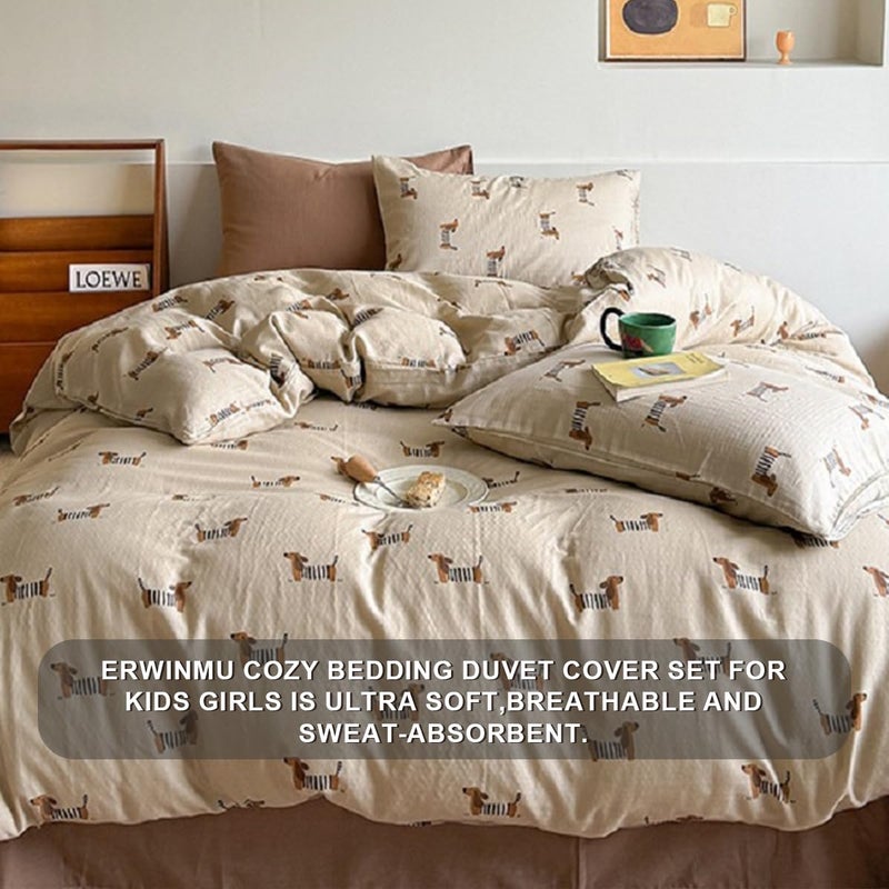 Erwinmu Duvet Cover Set Twin Size Brown Dachshund Bedding Set for Girls Boys,Dog Puppy Duvet Cover Kids with Zipper Closure and 1 Pillowcase - Image 2