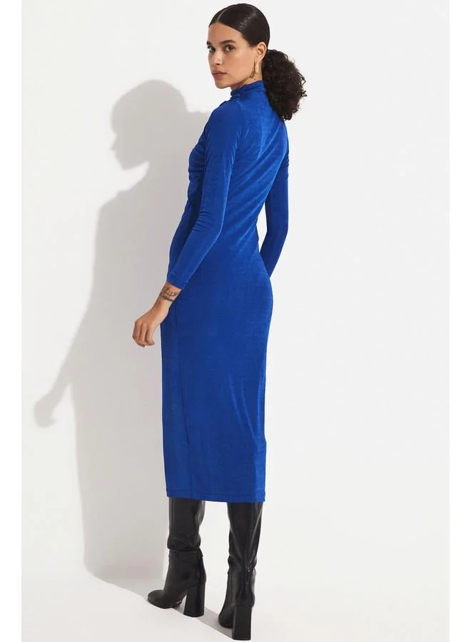 JUNE Cobalt Ruched Midi Dress