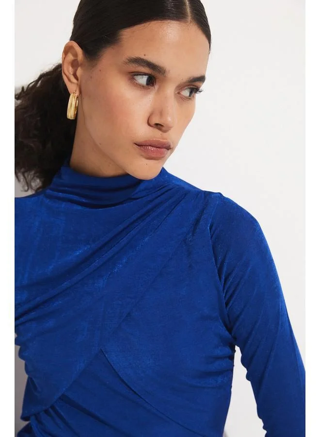 JUNE Cobalt Ruched Midi Dress