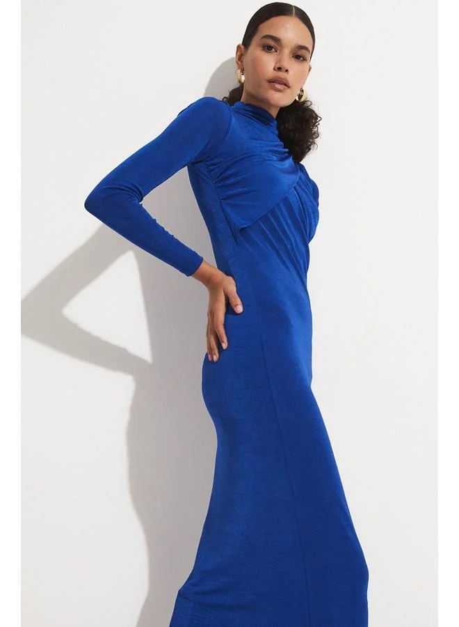 JUNE Cobalt Ruched Midi Dress