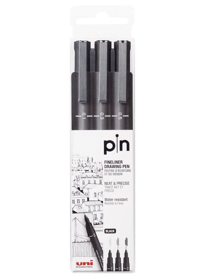 Uniball 3-Piece Unipin Fineliner Drawing Pens Black Ink  - Image 1