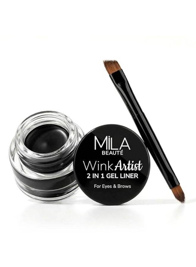 ميلا بيوتي Mila Beauté 36 Hr Waterproof Wink Artist 2 في 1: قلم حواجب وكحل جل مع فرشاة | تركيبة طويلة الأمد ومقاومة للتلطخ | زيت الكالندولا والصبار | اللون - (أسود، 4 غرام) - Image 1