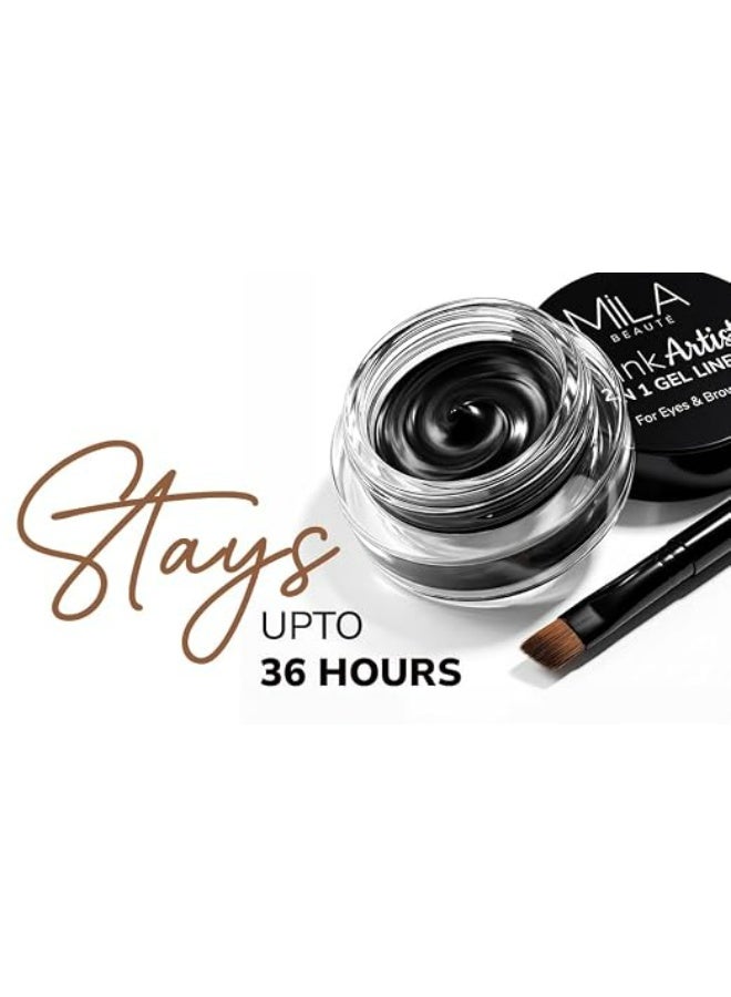 ميلا بيوتي Mila Beauté 36 Hr Waterproof Wink Artist 2 في 1: قلم حواجب وكحل جل مع فرشاة | تركيبة طويلة الأمد ومقاومة للتلطخ | زيت الكالندولا والصبار | اللون - (أسود، 4 غرام) - Image 2