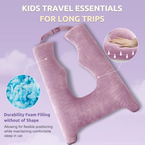 FAIORD Car Pillow for Kids Travel Pillow with Adjustable Strap, Kids Floor Pillows Cushions for Adults and Children to Support Head and Body Road Trip Essentials(Purple) - Image 4