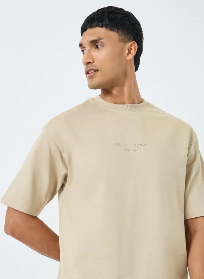 Styli Men HD Print Crew Neck Oversized T-Shirt