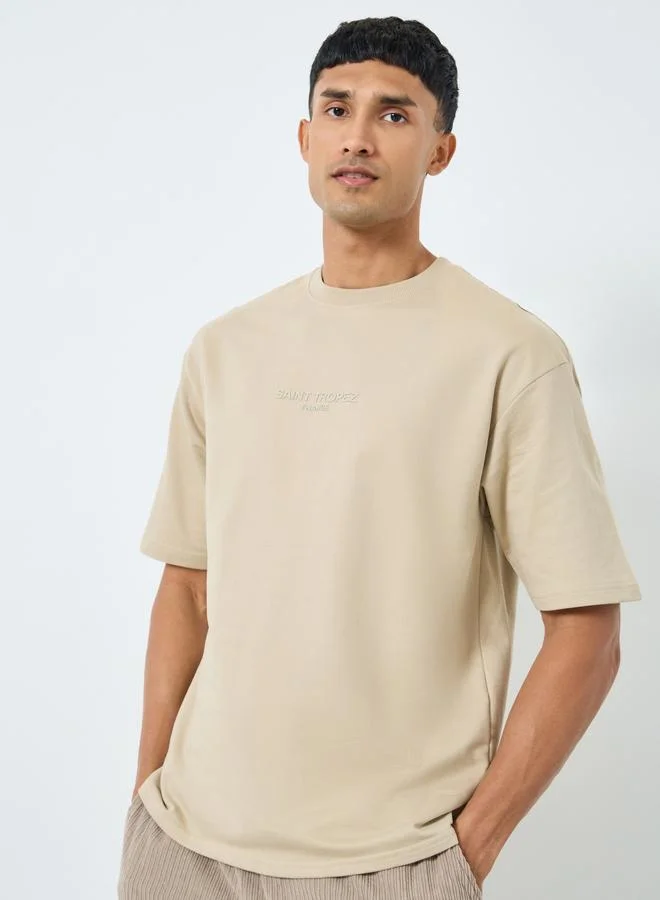 Styli Men HD Print Crew Neck Oversized T-Shirt