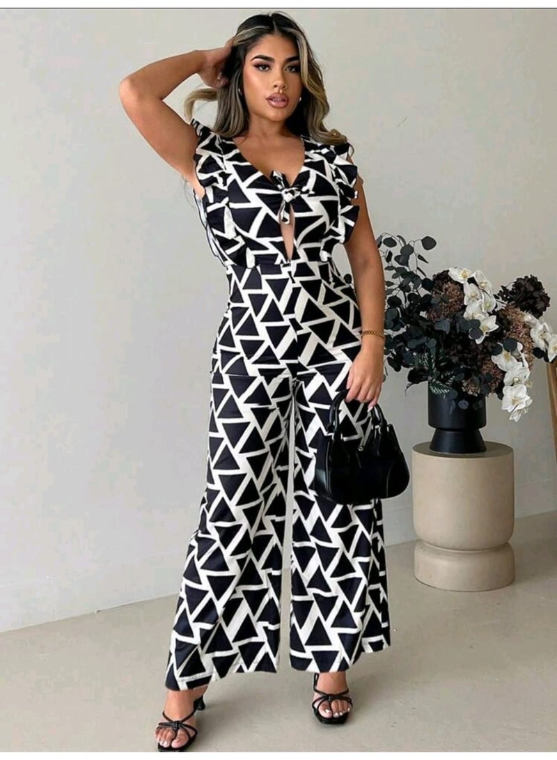 شي إن جمبسوت نسائي أنيق من SHEIN مزين بكشكشة وربطة أمامية - Image 1