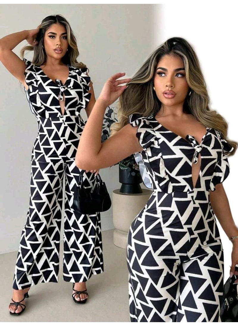 شي إن جمبسوت نسائي أنيق من SHEIN مزين بكشكشة وربطة أمامية - Image 3