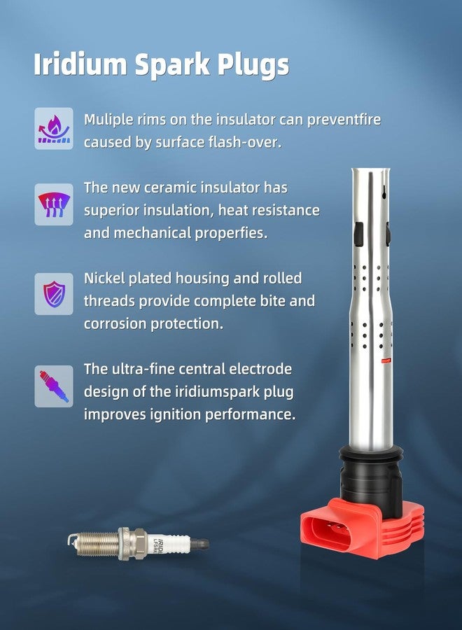 ECCPP ملفات إشعال ECCPP UF-529 رباعية مع شمعات إشعال إيريديوم رباعية لسيارات فولكس فاجن MK5 MK6 GTI جيتا جولف باسات تيجوان A3 A4 A5 A6 A7 Q5 Q7 R8 S4 S5 موديلات 2006-2016 بمحركات 2.0T 3.0T 2.5L 3.2L 4.2 5.2 5C1688 - Image 5