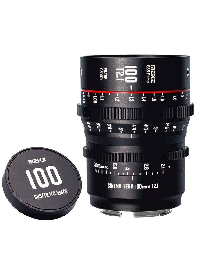 Meke 100mm T2.1 Super 35 Prime Manual Focus Cinema Lens for EF-Mount Cine Camera Compatible with C200 C300 II, RED Komodo, BMPCC 6K, Z CAM E2-S6 BMPCC6K Pro - Image 1