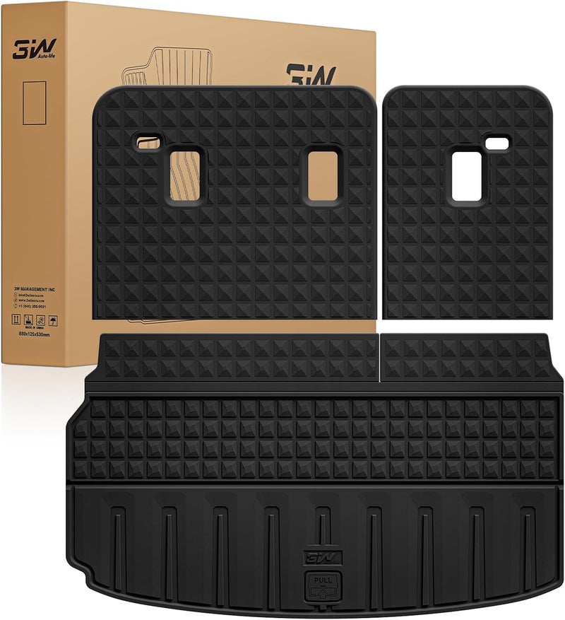 3W Seat Back Mats & Cargo Mat for Chevrolet Chevy Traverse 2024-2026 & GMC Acadia 2024-2026 & Buick Enclave 2025-2026, All Weather TPE Custom Fit Cargo Mat Trunk Liner with Backrest Mat, Black - Image 1