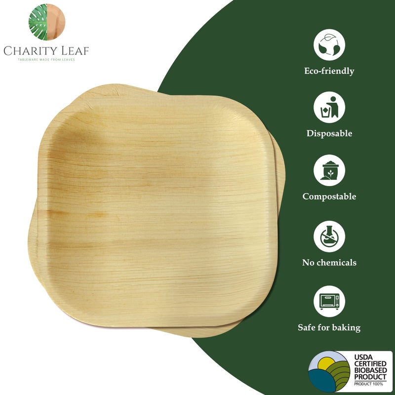 Charity Leaf Disposable Palm Leaf 5"" Square Plates (200 pieces) Bamboo Like Serving Platters  Disposable Boards  Eco-Friendly Dinnerware For Weddings  Catering  Events - Image 2