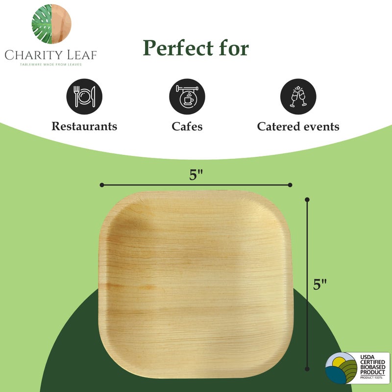 Charity Leaf Disposable Palm Leaf 5"" Square Plates (200 pieces) Bamboo Like Serving Platters  Disposable Boards  Eco-Friendly Dinnerware For Weddings  Catering  Events - Image 3
