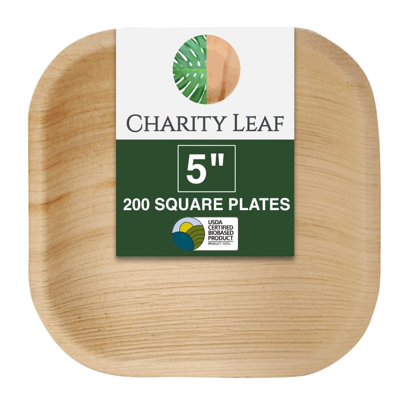 Charity Leaf Disposable Palm Leaf 5"" Square Plates (200 pieces) Bamboo Like Serving Platters  Disposable Boards  Eco-Friendly Dinnerware For Weddings  Catering  Events - Image 1
