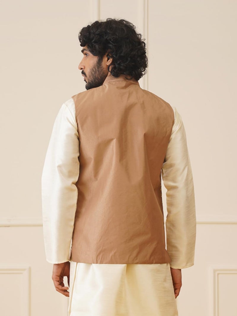 Jompers Men's Embroidered Silk Blend Nehru Jacket with Mandarin Neck - Image 2