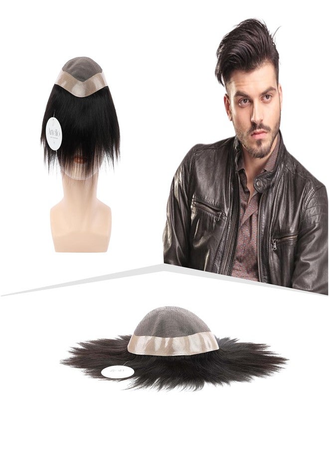 Artello® MONOFILAMENT Smart Hair Patch for Men, Soft Hair Wig in 100% Natural Human Hair, Easy Fit with Tape, Glue or Clips, 1D Mono Base (Colour: Indian Black) (9x7) - Image 1