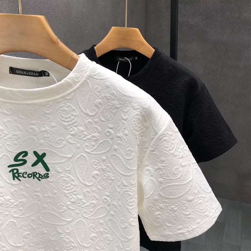 American Style Steel Printed Heavy Cotton T-shirt Men's Short-sleeved Summer High Street Trendy Brand Fashionable 2023 Clothes Loose All-match T-shirt - Image 4