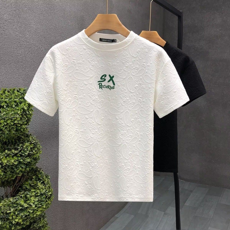 American Style Steel Printed Heavy Cotton T-shirt Men's Short-sleeved Summer High Street Trendy Brand Fashionable 2023 Clothes Loose All-match T-shirt - Image 2