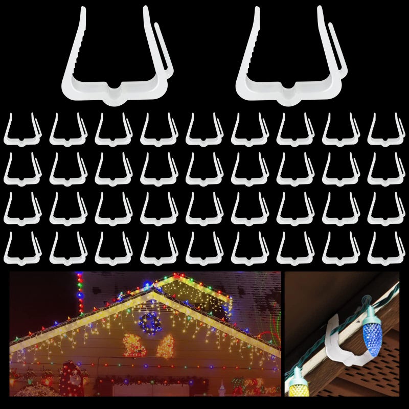 jixsloft 100 Pcs Christmas Light Hanger Clips 1 58 Fascia Board Clips Deck Banister Light Clips Holiday Light Clips Hangers Outside Indoor for Fascia Board in Thickness from 11 58