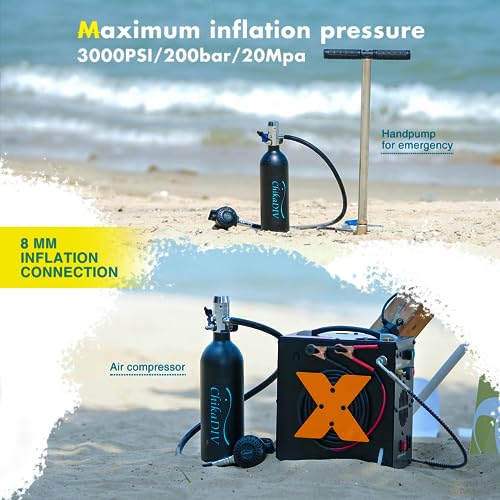CHIKADIV Scuba Tank Diving Gear 1L Mini Scuba Tank Portable Lung Tank with Pump,Lung Kits for Underwater Exploration, Breathing Training C5 Green - Image 3