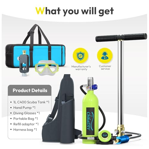 CHIKADIV Scuba Tank Diving Gear 1L Mini Scuba Tank Portable Lung Tank with Pump,Lung Kits for Underwater Exploration, Breathing Training C5 Green - Image 4