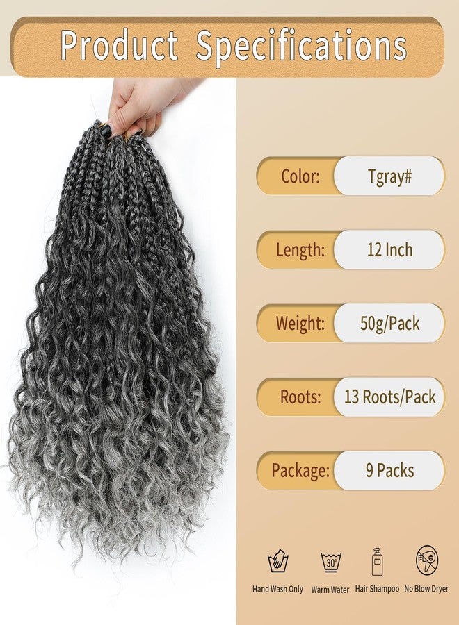 كاريدا 9 عبوات من ضفائر بوكس غوديس كروشيه 12 بوصة، ضفائر كروشيه بأطراف مجعدة، ضفائر بوكس بوهو كروشيه جاهزة للحلقات للنساء ذوات البشرة السمراء (12 بوصة، TGray#) - Image 2