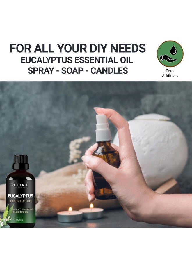 Fiora Naturals زيت الأوكالبتوس العطري - زيت أوكالبتوس نقي 100% للناشر، المرطب، الجيوب الأنفية، البرد، والعلاج بالروائح - زيت أوكالبتوس طبيعي للبشرة، الشعر، فروة الرأس والتدليك - Image 5