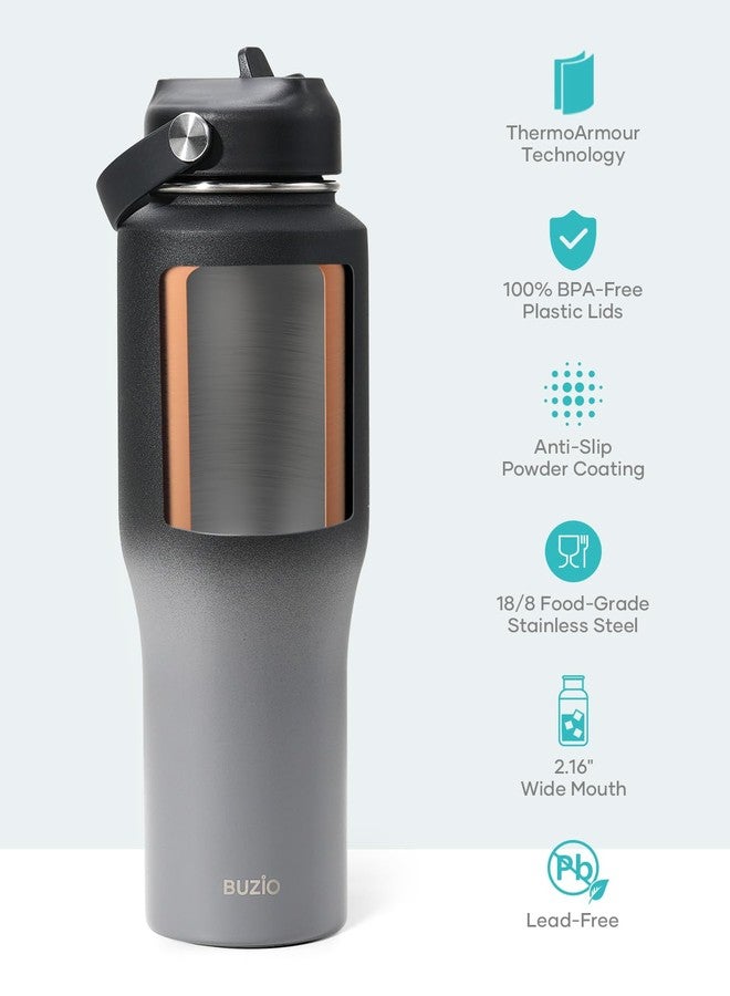 BUZIO Stainless Steel Water Bottle Vacuum Insulated (Cold for 48 Hrs, Hot for 24 Hrs),32oz Tumbler Travel Flask with Straw Lid and Flex Cap, Fit in Any Car Cup Holder - Image 5