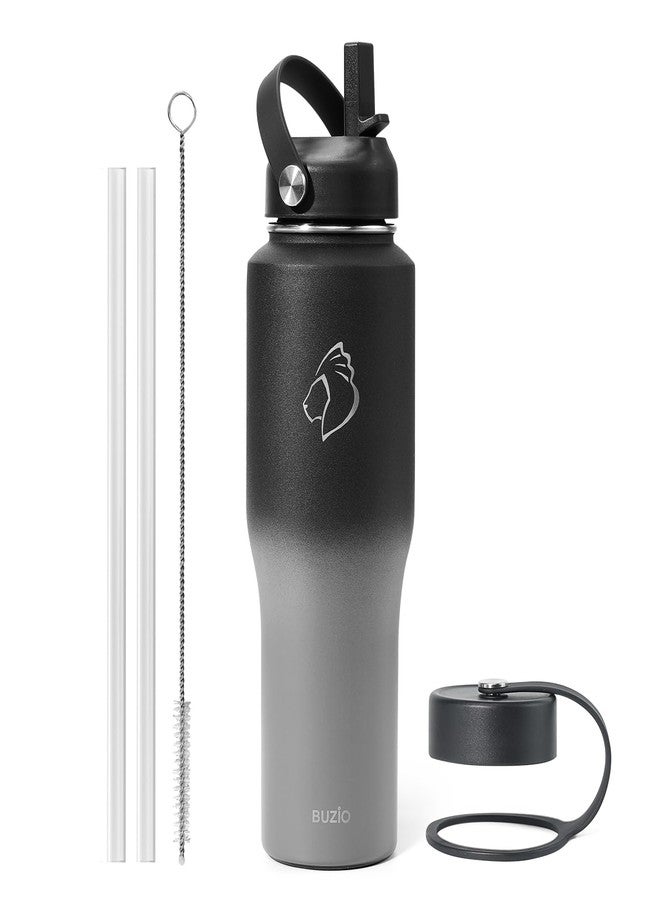 BUZIO Stainless Steel Water Bottle Vacuum Insulated (Cold for 48 Hrs, Hot for 24 Hrs),32oz Tumbler Travel Flask with Straw Lid and Flex Cap, Fit in Any Car Cup Holder - Image 1
