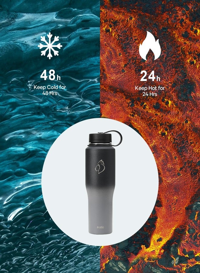 BUZIO Stainless Steel Water Bottle Vacuum Insulated (Cold for 48 Hrs, Hot for 24 Hrs),32oz Tumbler Travel Flask with Straw Lid and Flex Cap, Fit in Any Car Cup Holder - Image 3